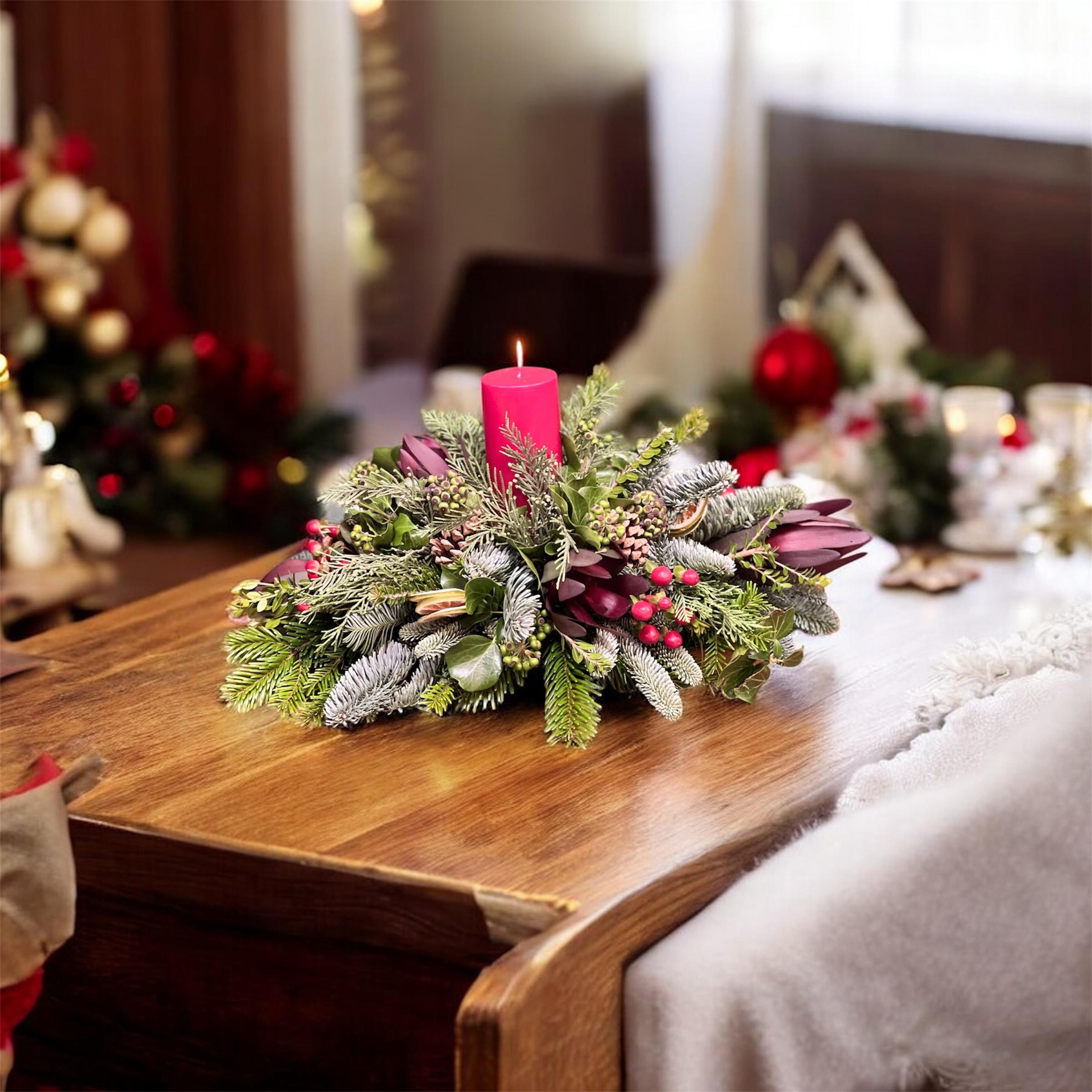 Claret Table Centrepiece - a lovely addition to your festive table